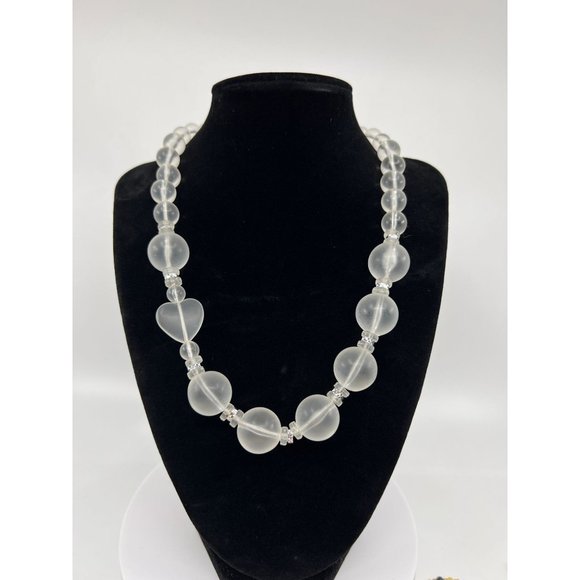 Vintage Frosted Lucite Bead and Heart Necklace Beaded Runway - Picture 1 of 3
